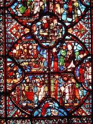 Fenster, das Szenen aus dem Leben des Hl. Thomas darstellt (Detail)